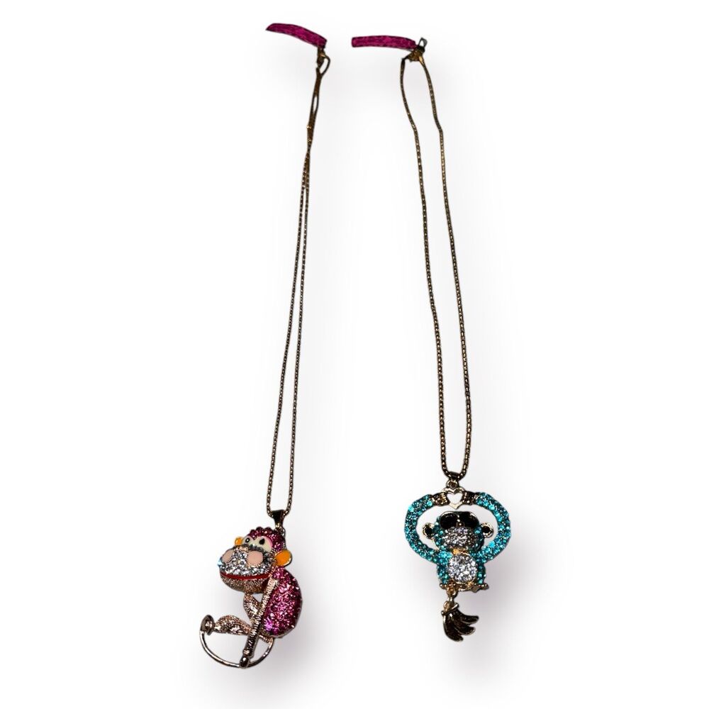 Betsey Johnson‎ Crystal Rhinestone Necklace Monkey Gold Tone Necklace Bundle New